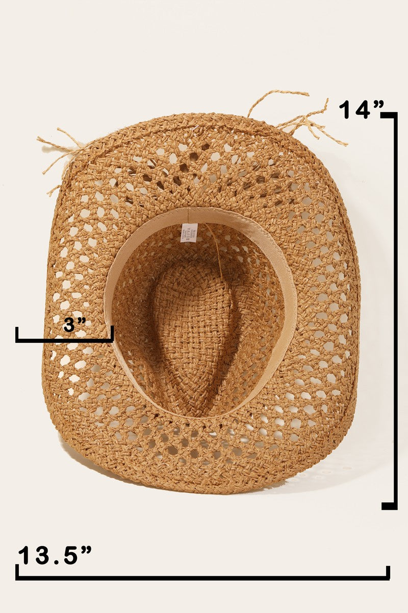 Shell Beaded String Straw Hat - Tan or Ivory