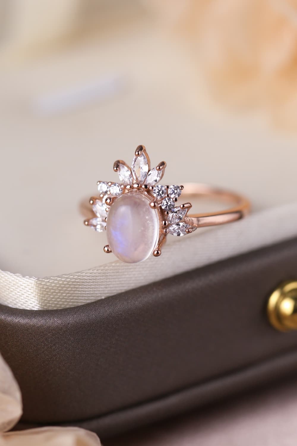 Natural Moonstone 18K Rose Gold-Plated 925 Sterling Silver Ring