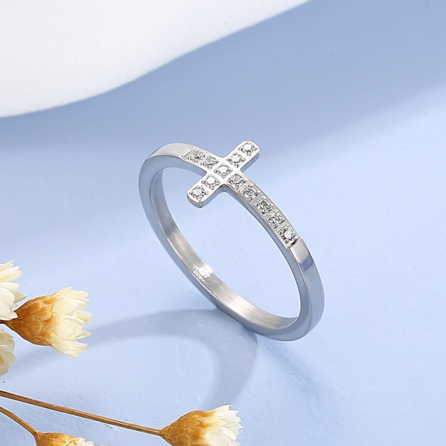 Inlaid Zircon Cross Ring