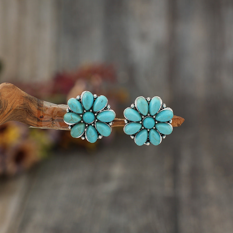 Faux Turquoise Flower Stud Earrings