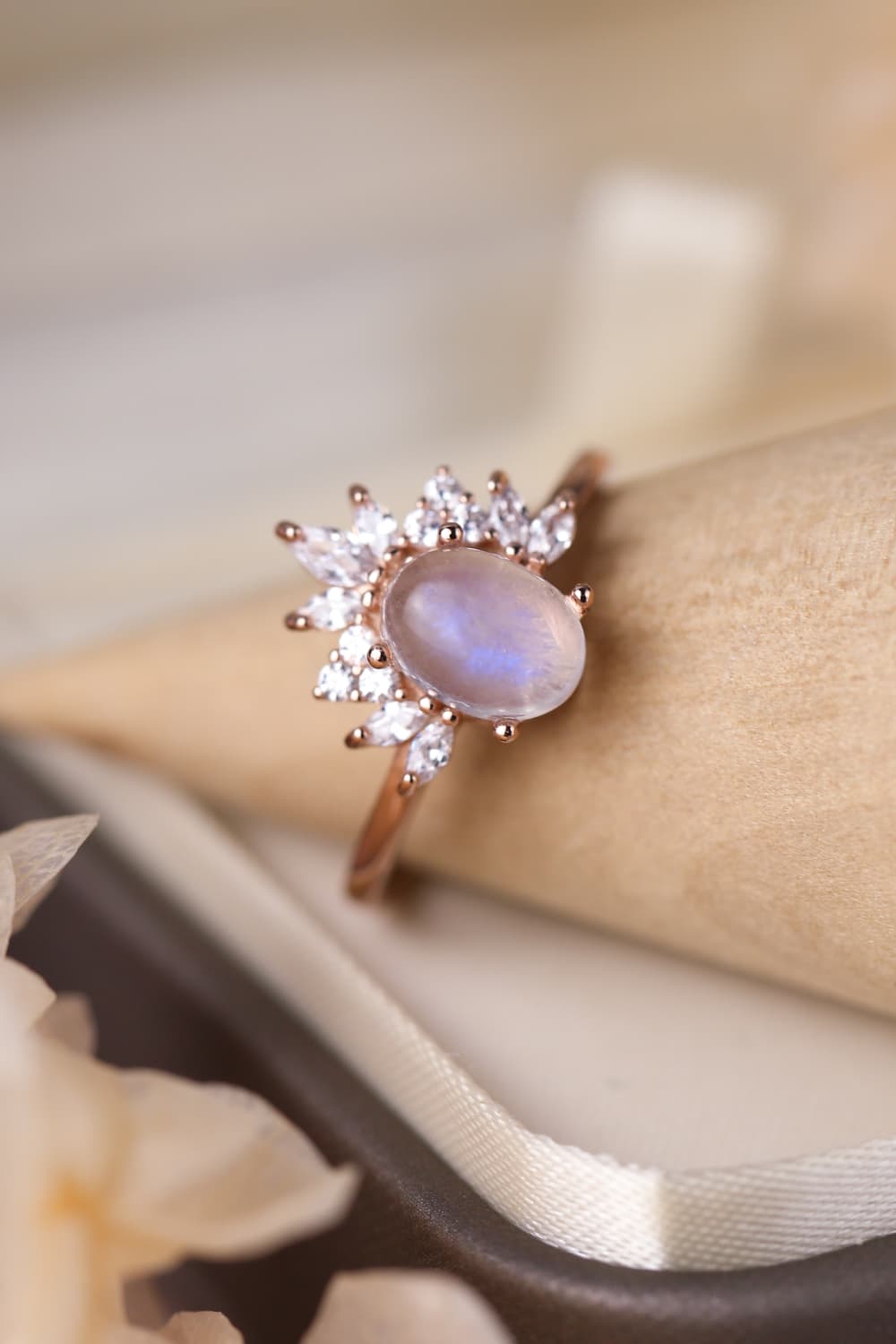 Natural Moonstone 18K Rose Gold-Plated 925 Sterling Silver Ring