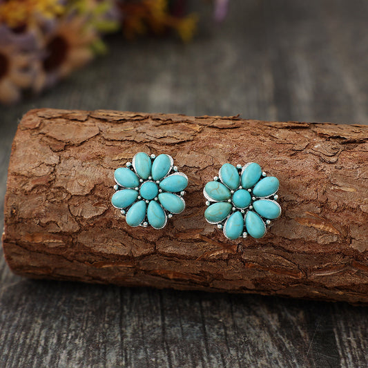 Faux Turquoise Flower Stud Earrings