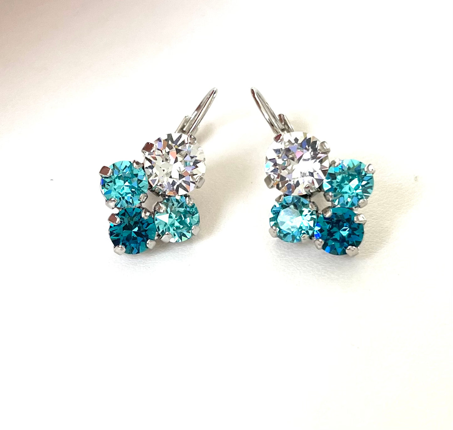 Mixed Crystal size Drop Earrings - Turquoise