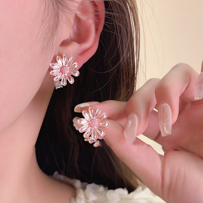 Pink Flower Stud Earrings