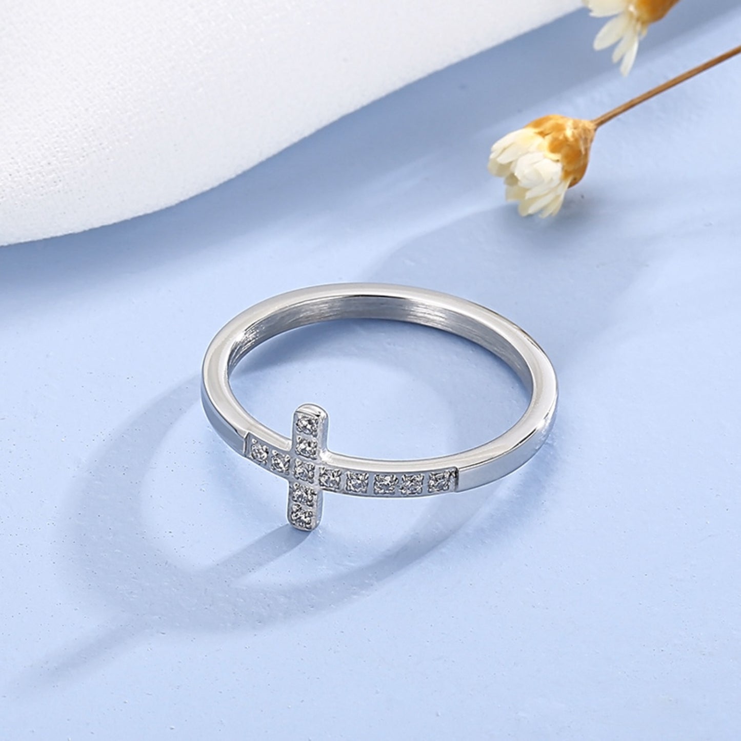 Inlaid Zircon Cross Ring