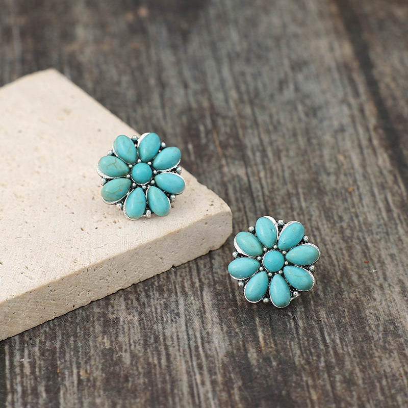 Faux Turquoise Flower Stud Earrings