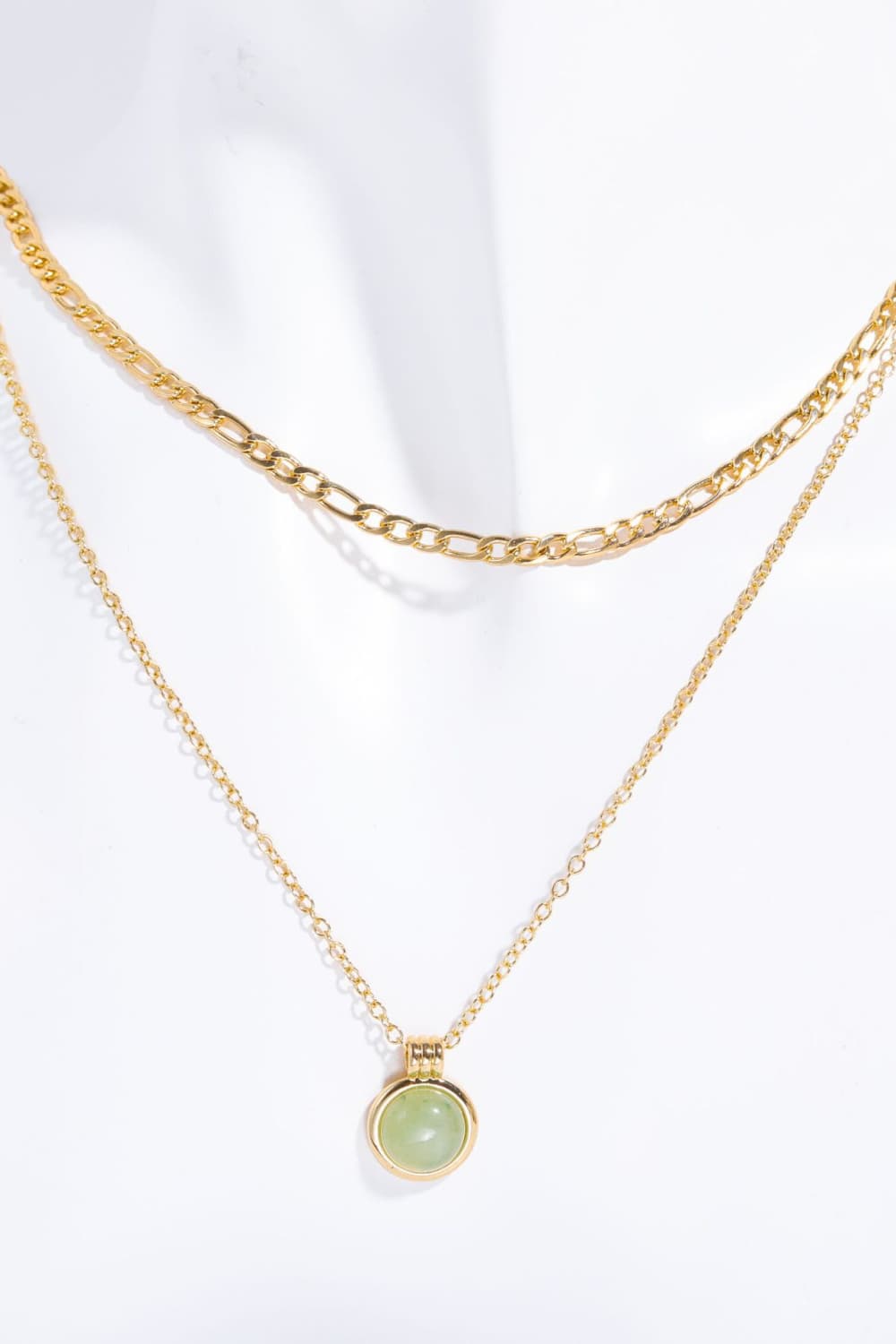 Gold Round Shape Aventurine Pendant Necklace - Green / White