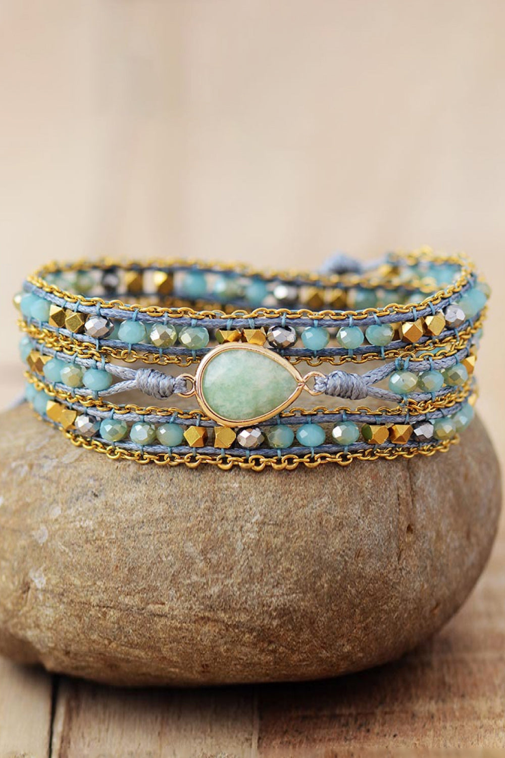 Mint Blue Teardrop Shape Triple Layer Beaded Bracelet