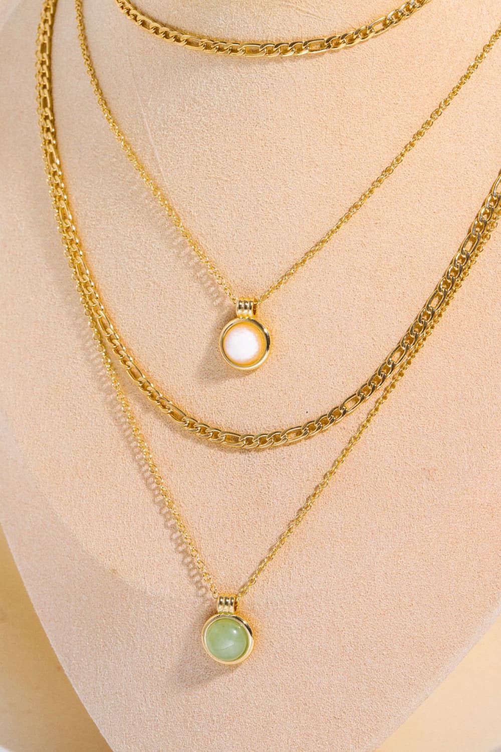 Gold Round Shape Aventurine Pendant Necklace - Green / White