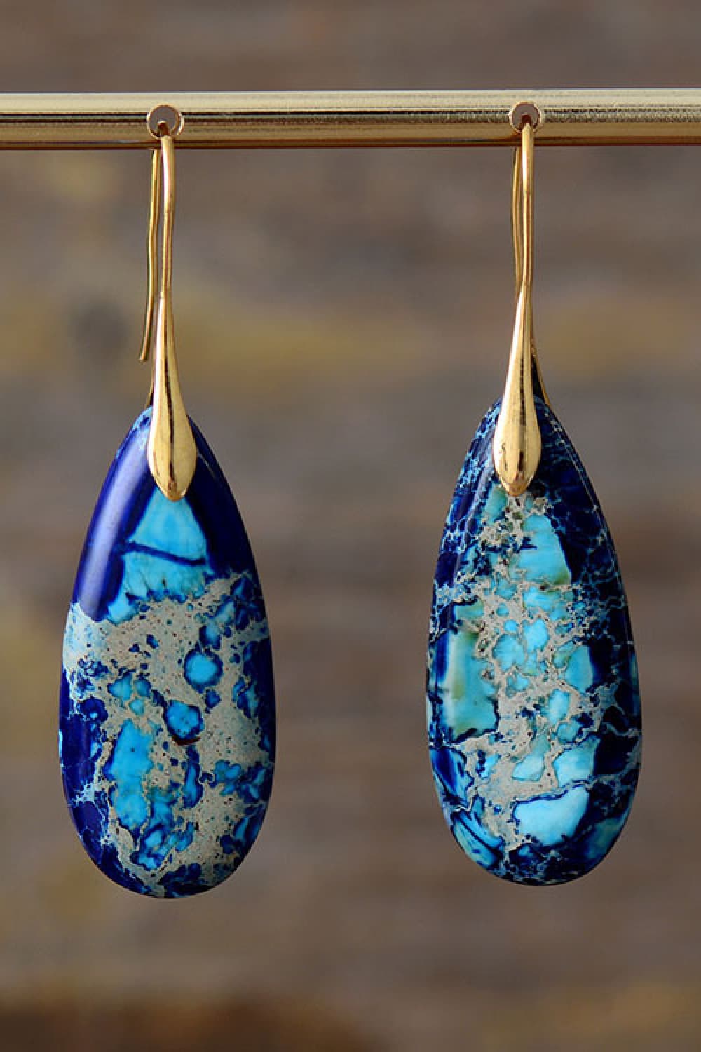 Teardrop Shape Natural Stone Dangle Earrings - Multiple colors: Red / Purple / Blue / Orange