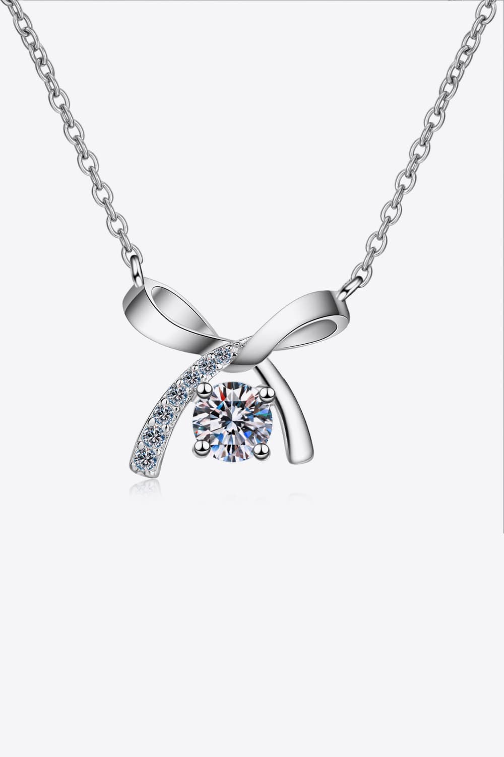 Moissanite set in Sterling Silver - Bow Pendant Necklace