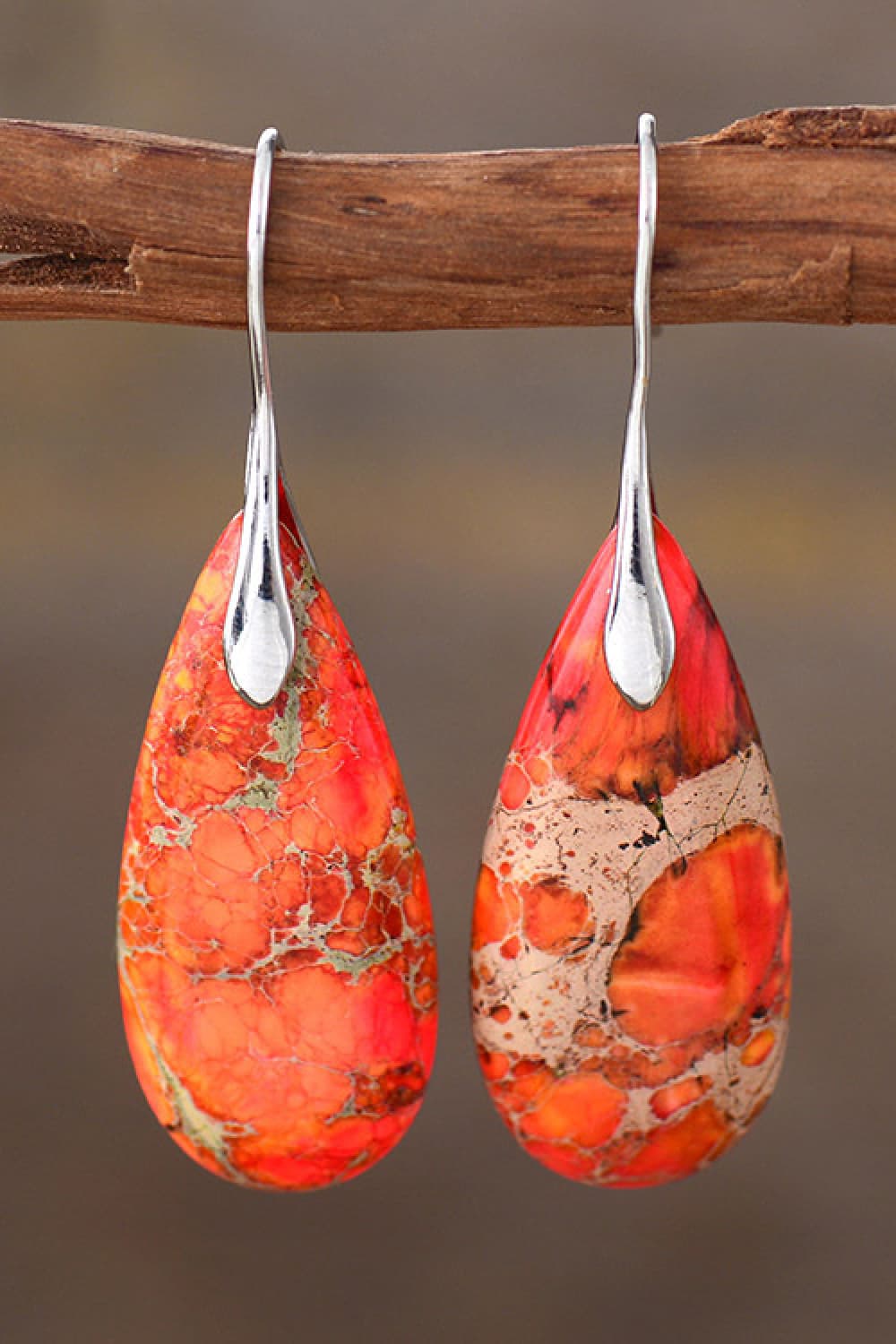 Teardrop Shape Natural Stone Dangle Earrings - Multiple colors: Red / Purple / Blue / Orange