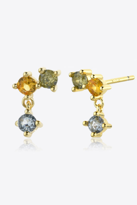 Zircon Gemstone Drop Earrings - Gold