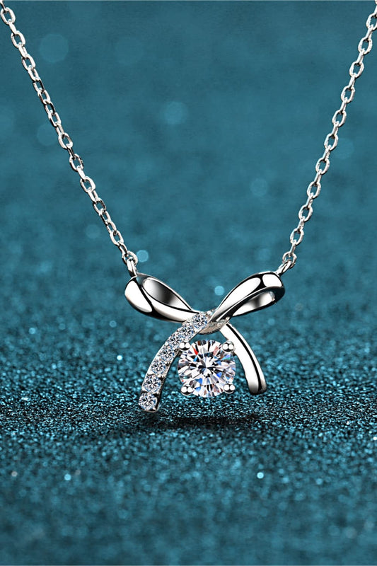 Moissanite set in Sterling Silver - Bow Pendant Necklace