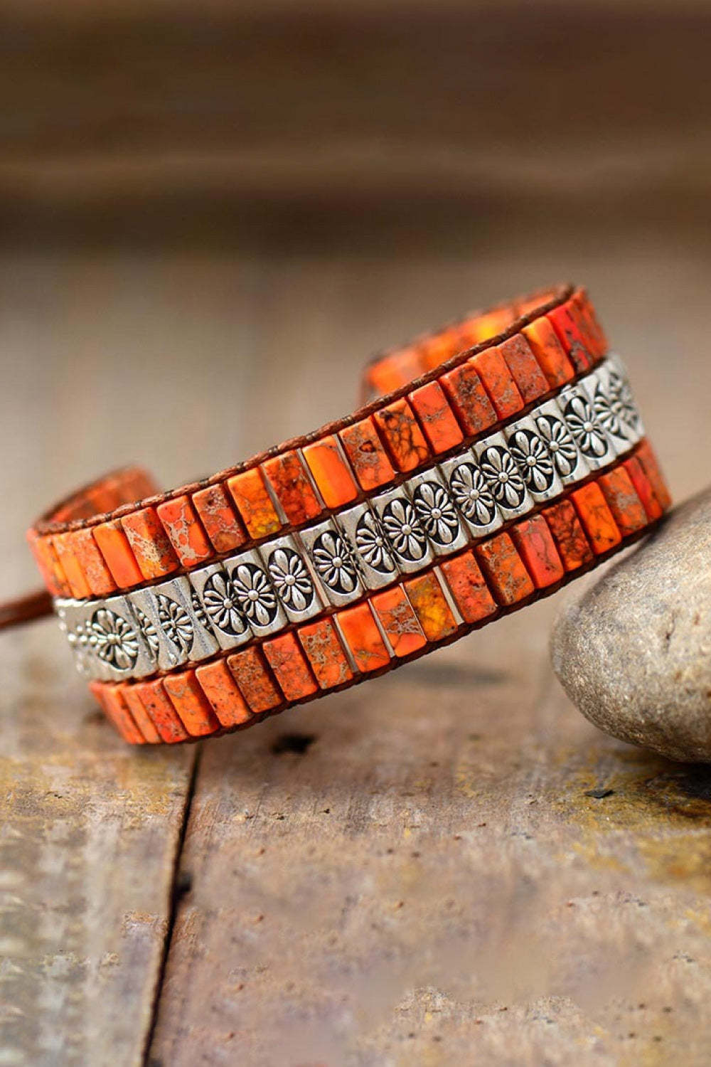 Triple Layer Natural Stone Bracelet - Multiple colors: Red / Turquoise / Orange