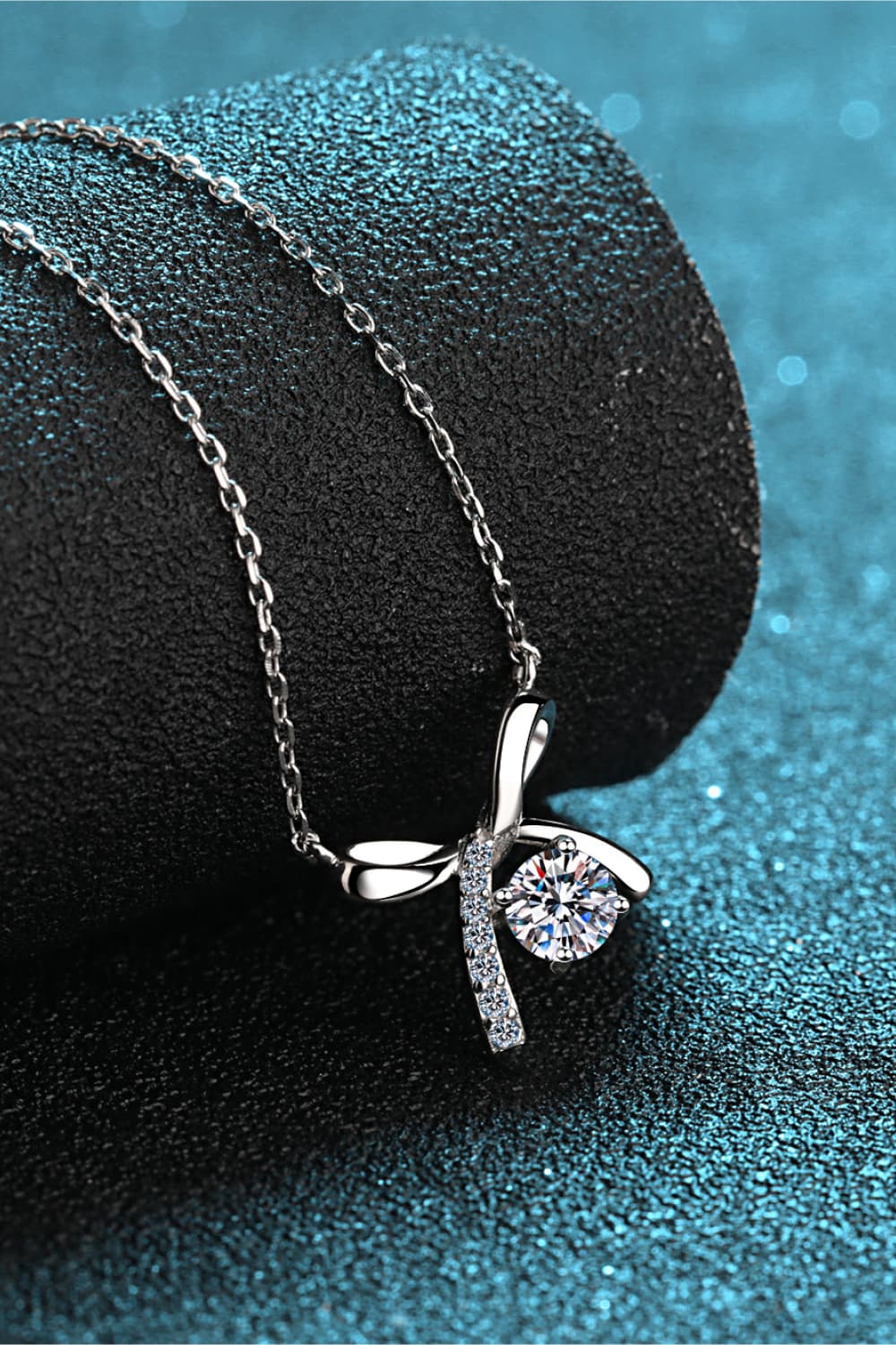 Moissanite set in Sterling Silver - Bow Pendant Necklace