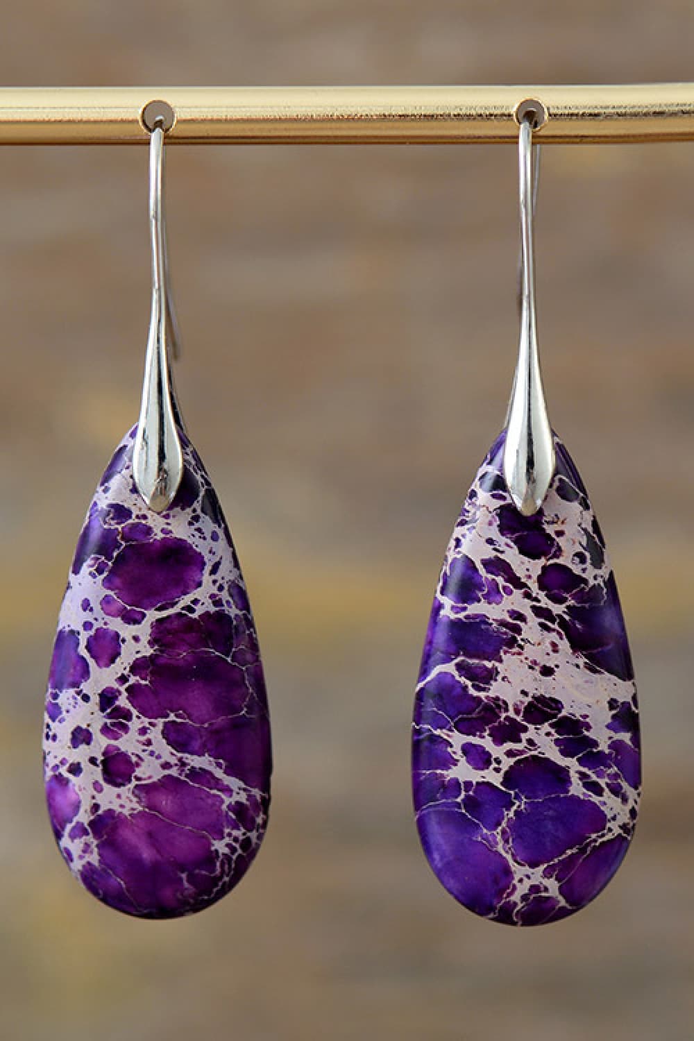 Teardrop Shape Natural Stone Dangle Earrings - Multiple colors: Red / Purple / Blue / Orange