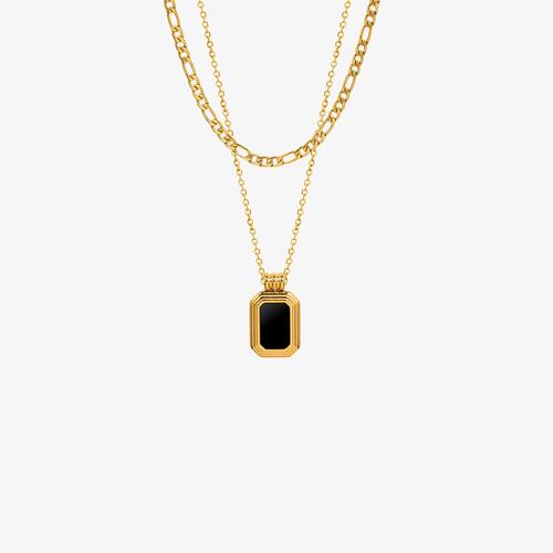 Silver or Gold - Layered Necklace Black Enamel Pendant