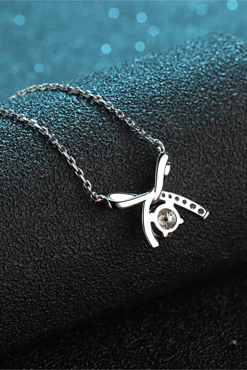 Moissanite set in Sterling Silver - Bow Pendant Necklace