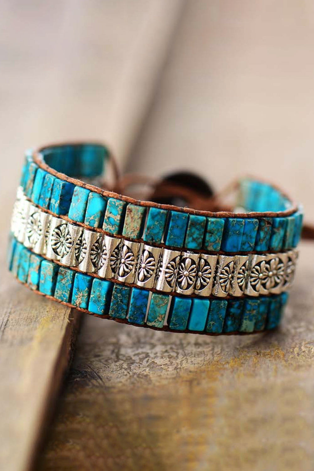 Triple Layer Natural Stone Bracelet - Multiple colors: Red / Turquoise / Orange