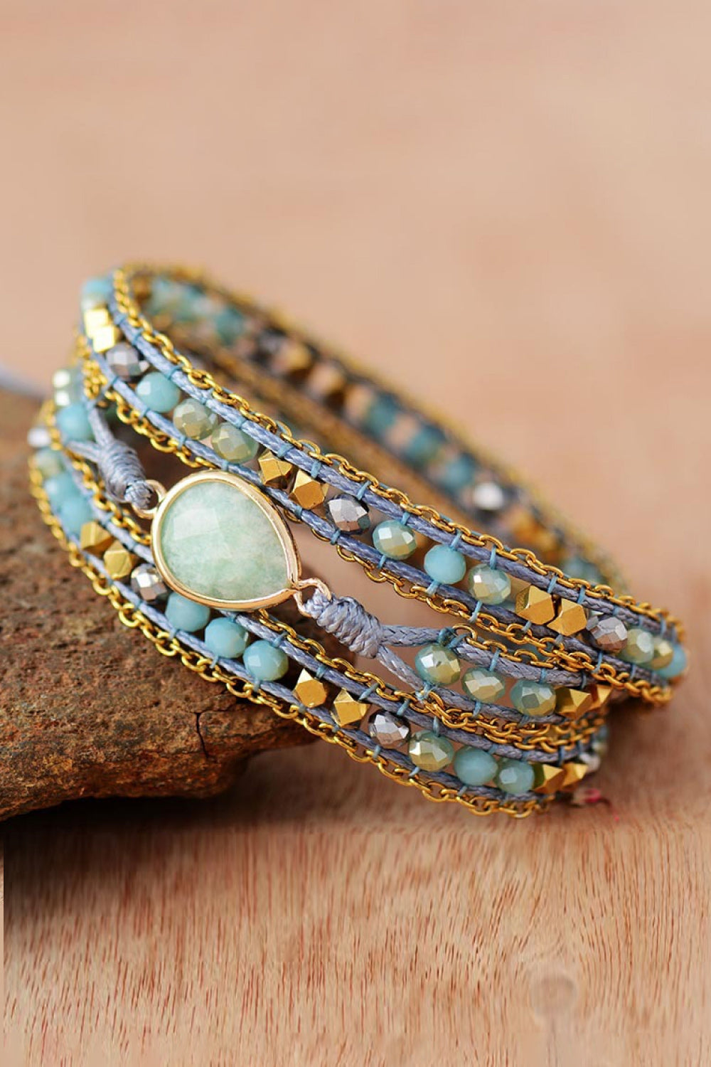 Mint Blue Teardrop Shape Triple Layer Beaded Bracelet