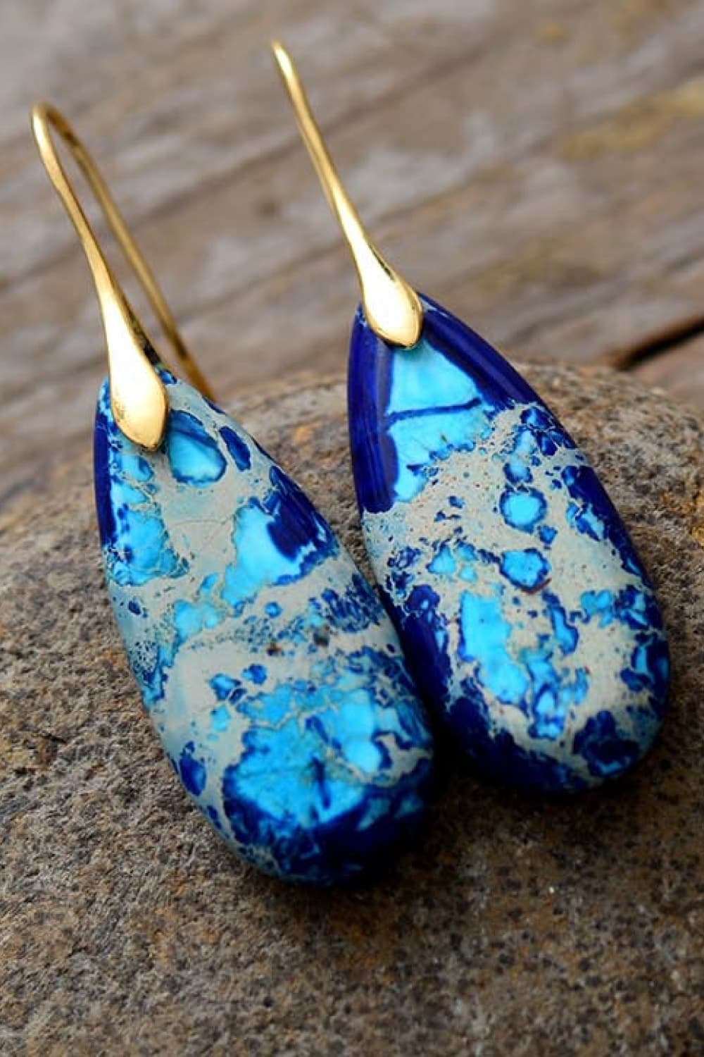 Teardrop Shape Natural Stone Dangle Earrings - Multiple colors: Red / Purple / Blue / Orange